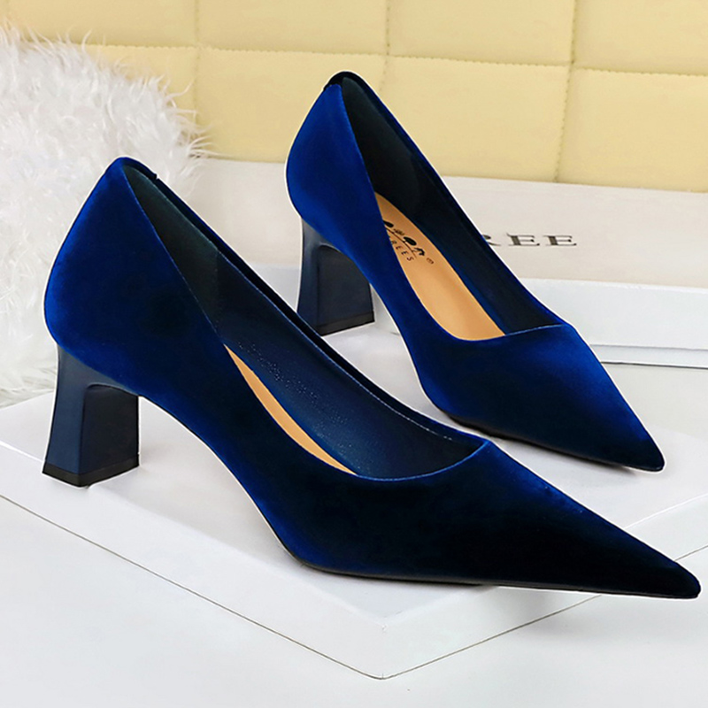 Women'S Shoes Navy Blue - Nouvelles Escarpins Femme Glamour en Velours