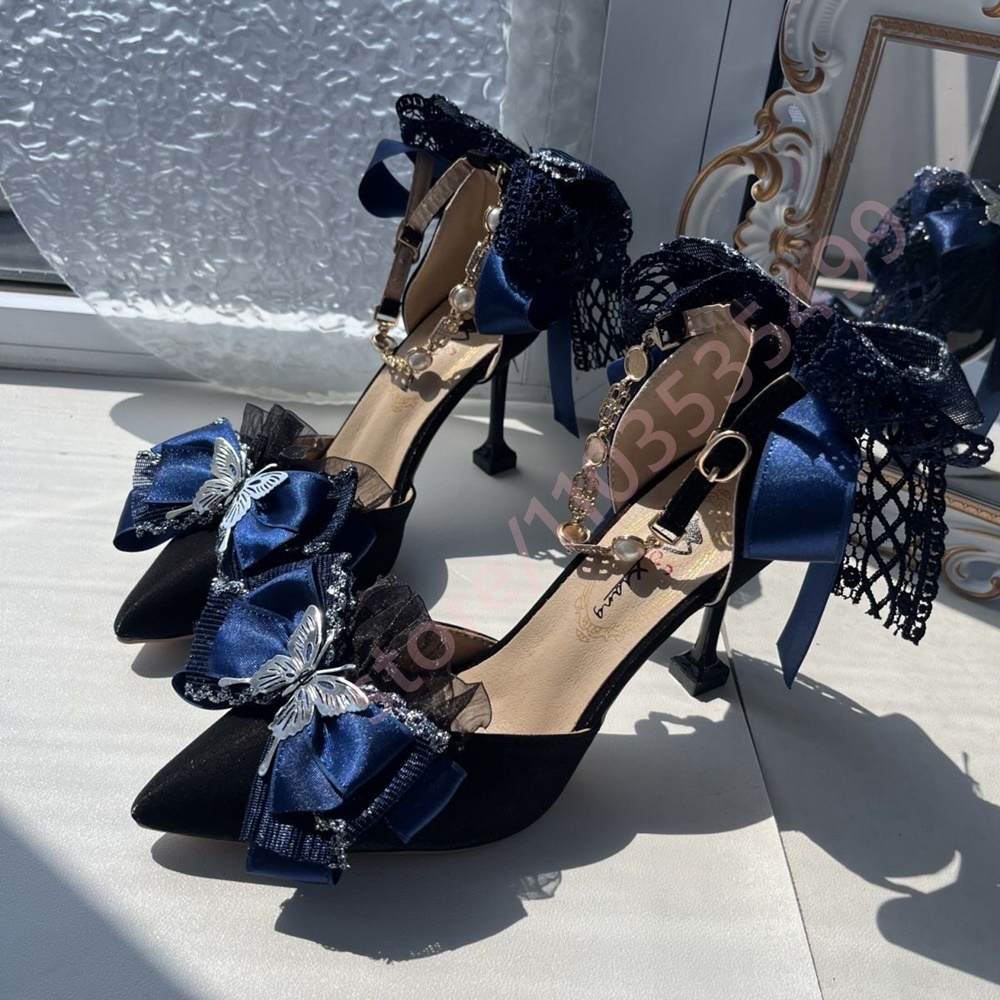 Women'S Shoes Navy Blue - Nouvelles Escarpins en Satin à Bout