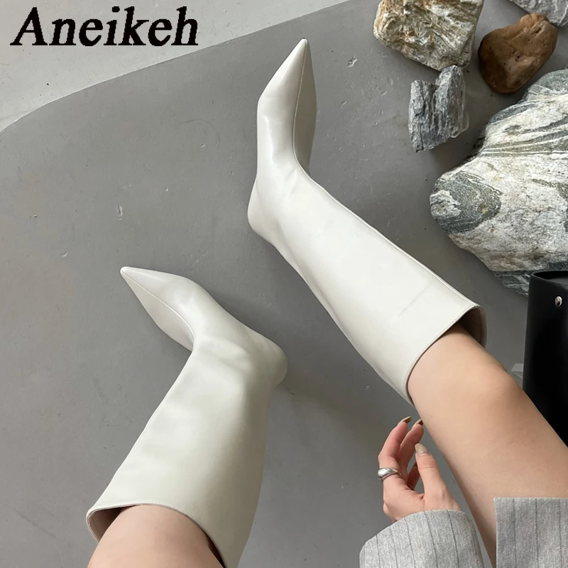 High Knee Heel Boots - Aneikeh 2026 mode Sexy pointu talons