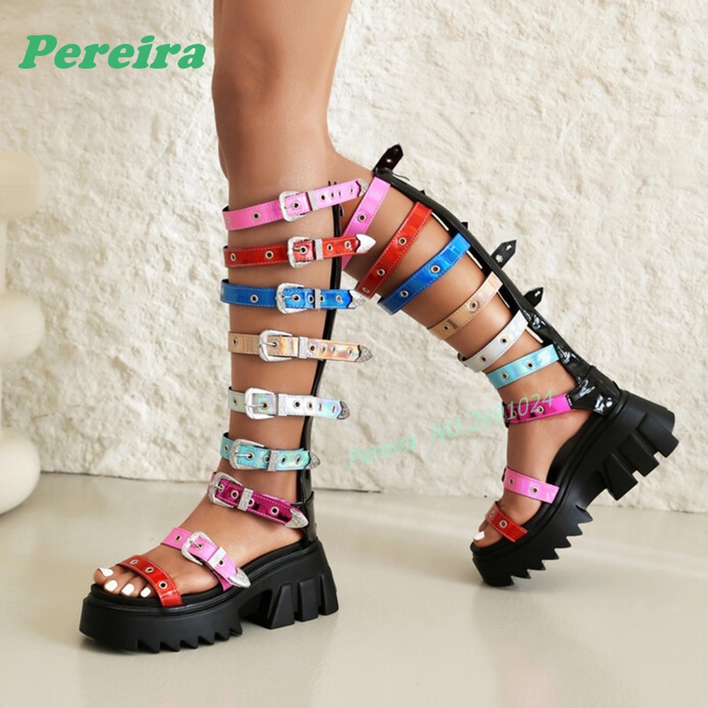 Sandales gladiateur colorées à - High Knee Heel Boots avis et prix