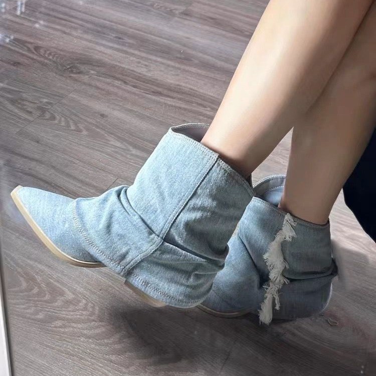 Bottes de rinçage en denim pli - Women'S Shoes Navy Blue avis et prix
