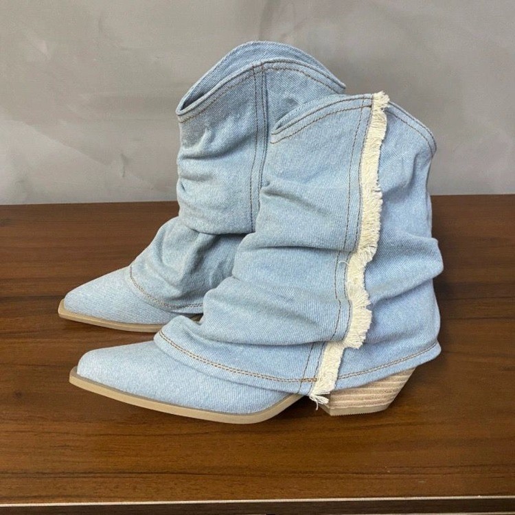 Bottes de rinçage en denim pli - Women'S Shoes Navy Blue avis et prix