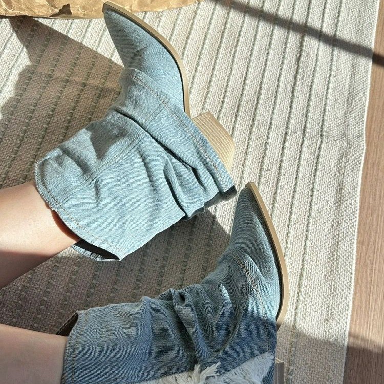 Bottes de rinçage en denim pli - Women'S Shoes Navy Blue avis et prix